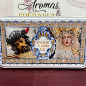 Lata metálica vacía Santísimo Cristo de la Buena Muerte y María Santísima del Mayor Dolor